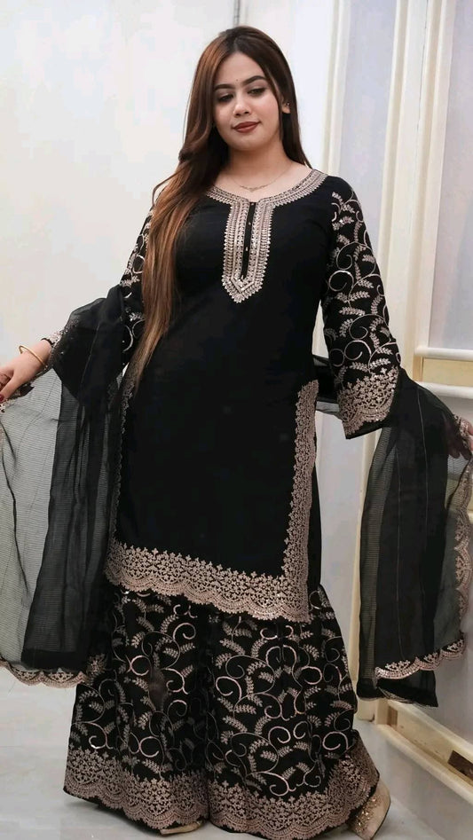 Premium Soft Georgette Sequence Embroidered 3-Piece Suit