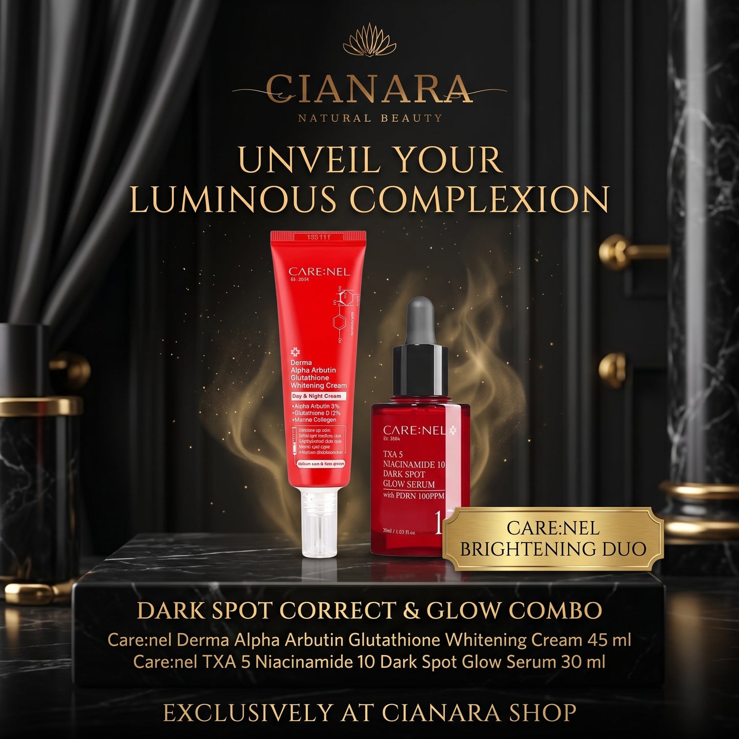 : Dark Spot Correct & Glow Combo – Care:nel Alpha Arbutin Glutathione Cream + TXA Niacinamide PDRN Serum