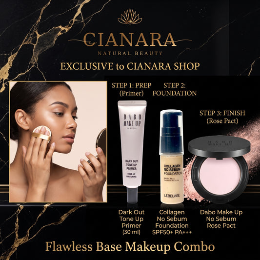 Flawless Base Makeup Combo – Lebelage Foundation + Dabo Rose Pact + Dark Out Primer (3-in-1 Set)