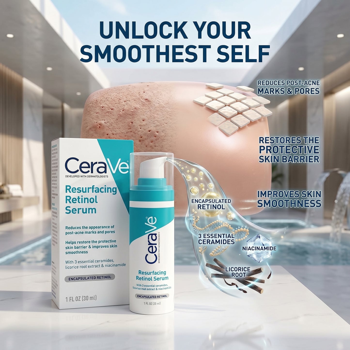CeraVe Resurfacing Retinol Serum 30ml | For Post-Acne Marks & Pores