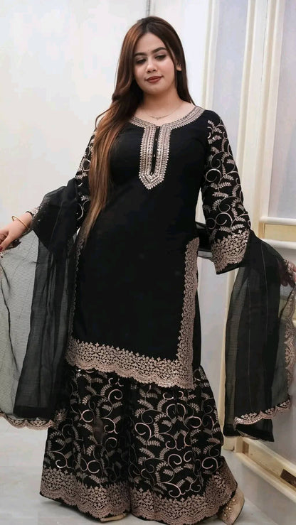 Premium Soft Georgette Sequence Embroidered 3-Piece Suit