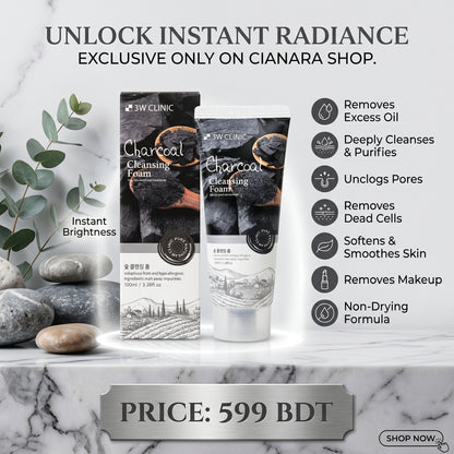 3W Clinic Charcoal Foam Cleansing Face Wash 100ml – Deep Pore Cleansing | Oil Control | Instant Brightness