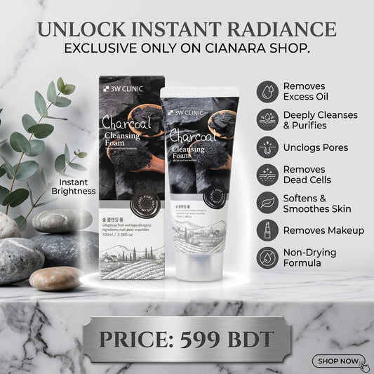 3W Clinic Charcoal Foam Cleansing Face Wash 100ml – Deep Pore Cleansing | Oil Control | Instant Brightness