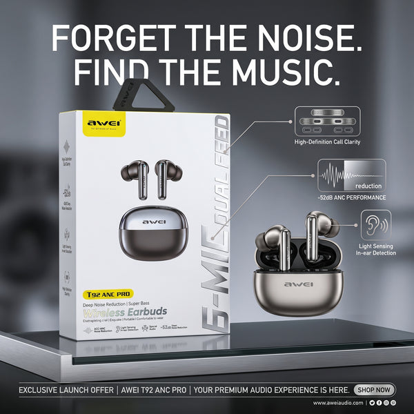 Awei T92 Anc Pro 6-mic Deep Noise Reduction Wireless Earbuds