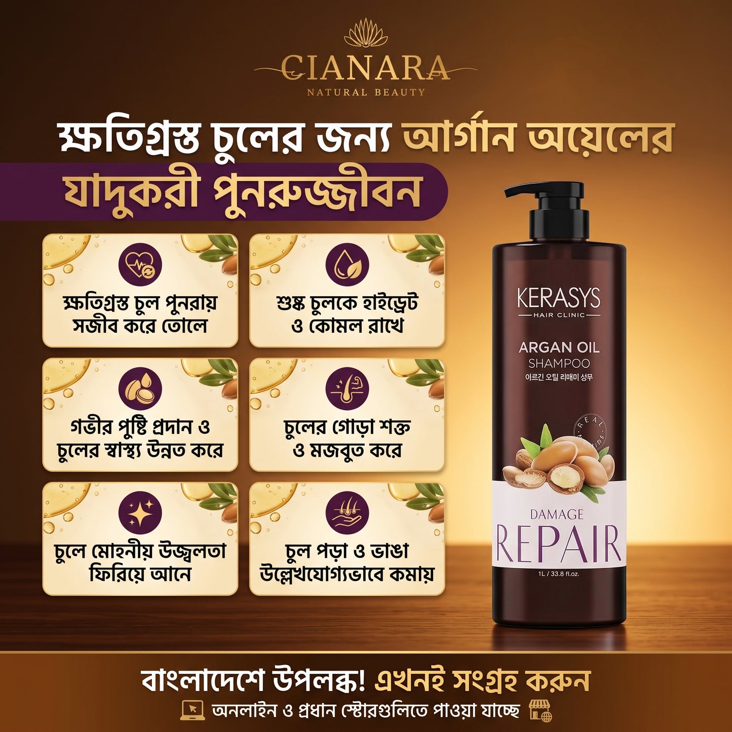Kerasys Hair Clinic Argan Oil Shampoo 1L | ডিপ ড্যামেজ রিপেয়ার ও হাইড্রেশন