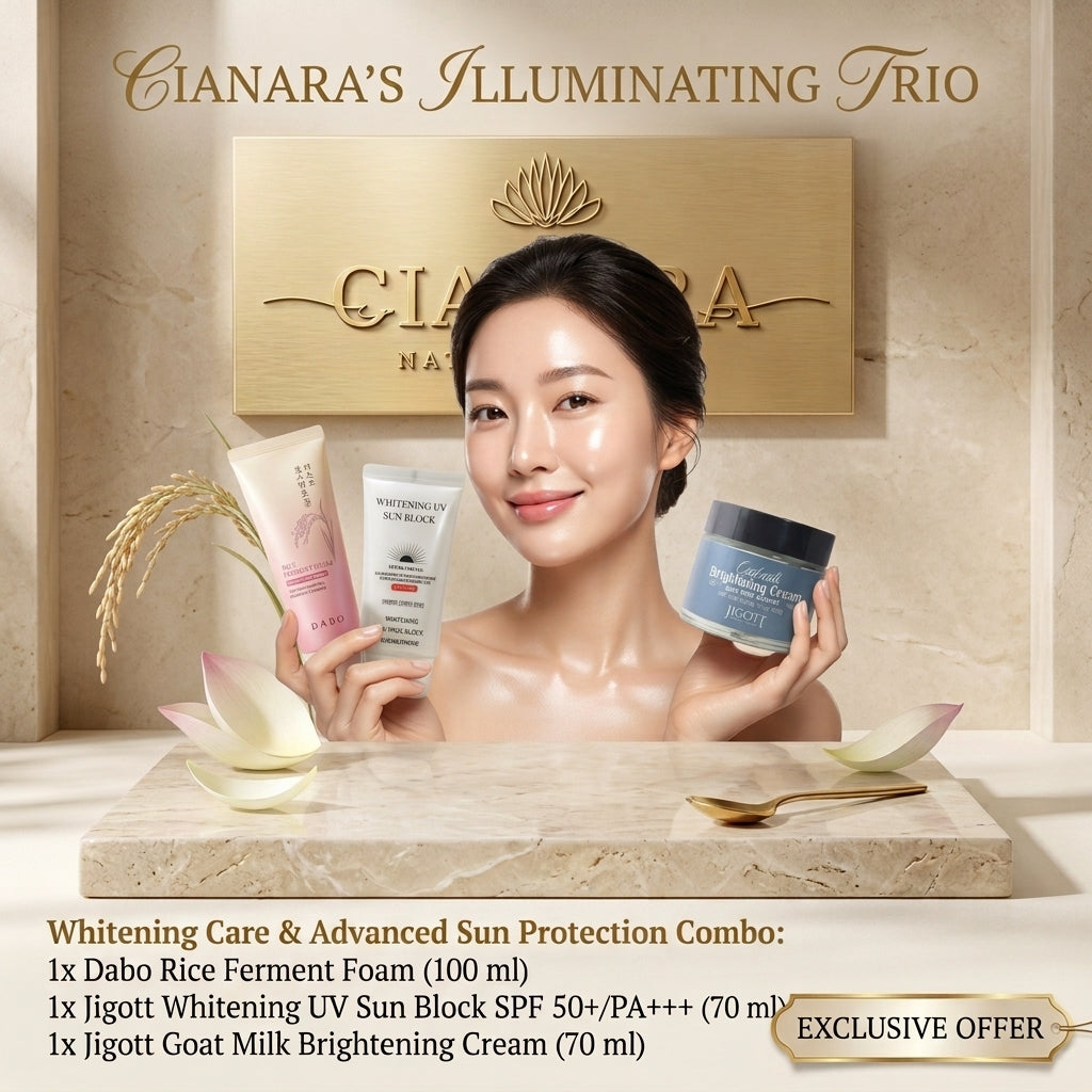 Whitening Care & Sun Protection Combo – Jigott Goat Milk Cream + Sun Block + Dabo Rice Ferment Foam (3-in-1 Set)