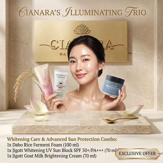 Whitening Care & Sun Protection Combo – Jigott Goat Milk Cream + Sun Block + Dabo Rice Ferment Foam (3-in-1 Set)