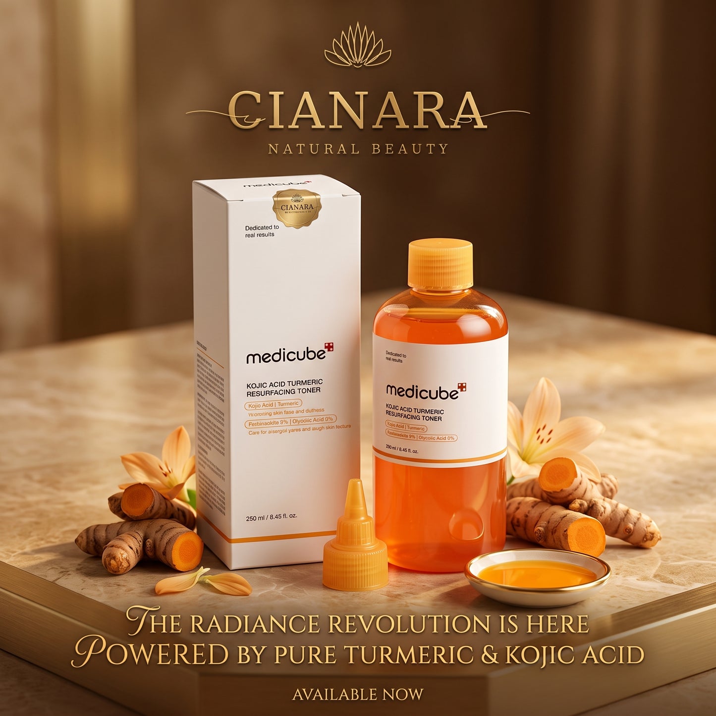 Medicube Kojic Acid Turmeric Resurfacing Toner 250ml – Niacinamide & Glycolic Acid Face & Body Toner