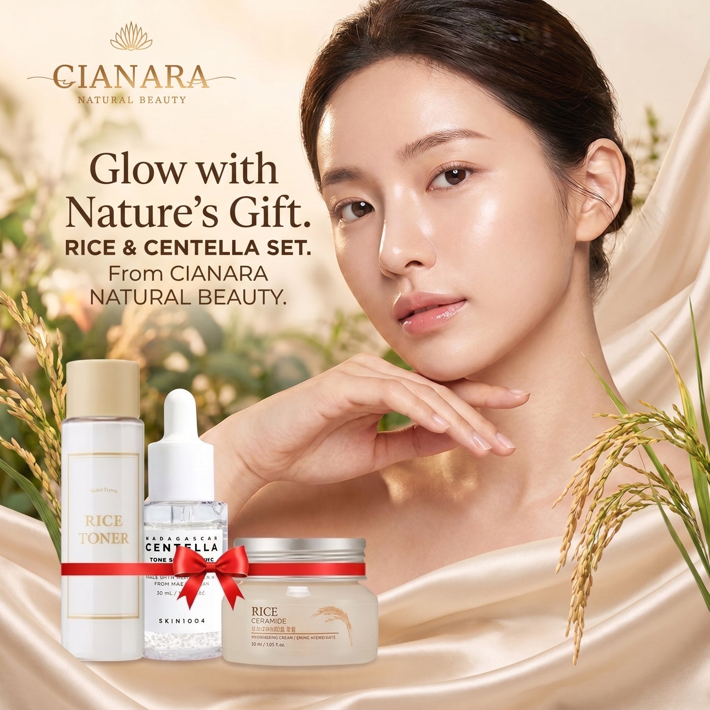 Brightening Combo – Rice Toner 30ml + Rice Ceramide Moisturizing Cream 50ml + Skin1004 Madagascar Centella Tone Brightening Ampoule 30ml (3-in-1 Set)