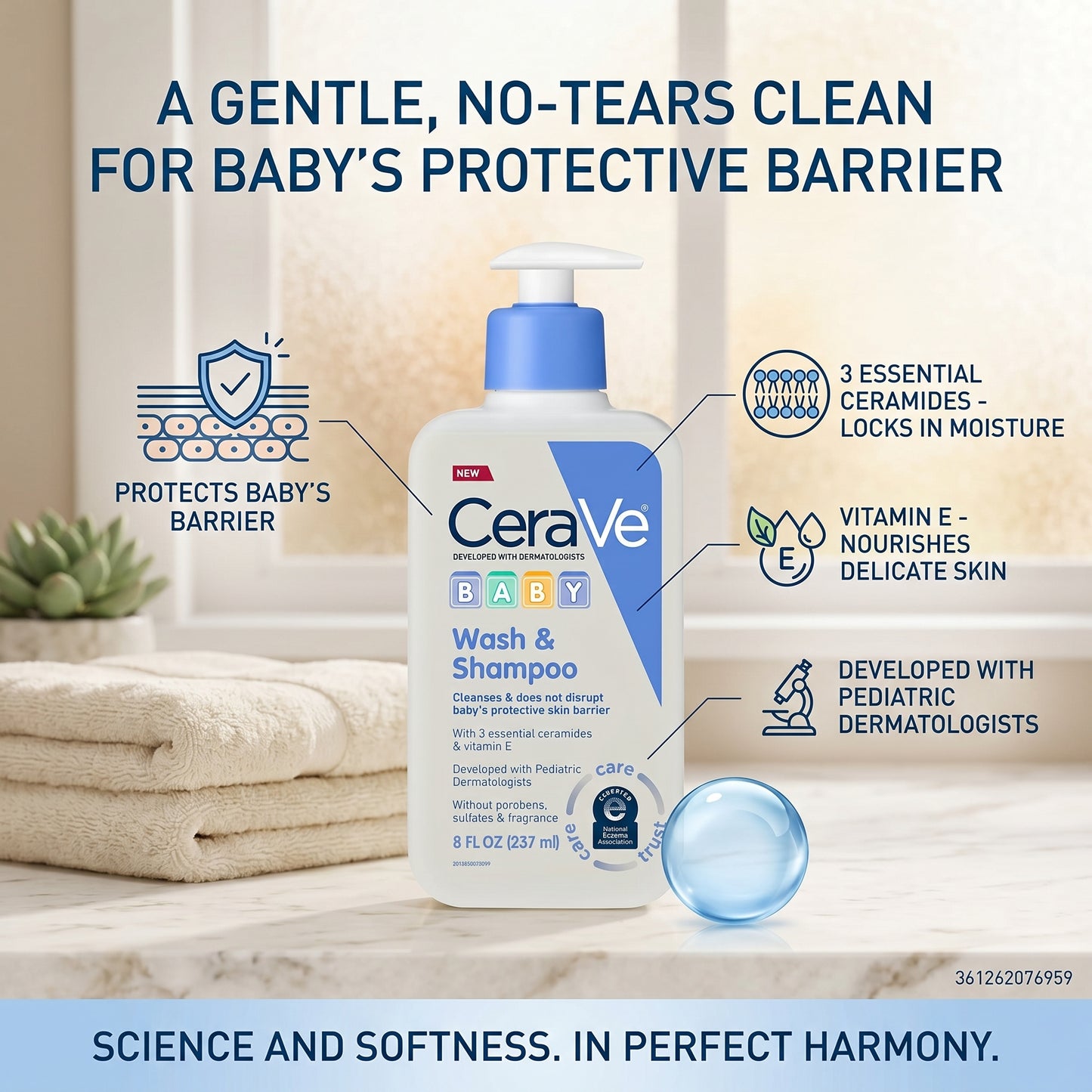 CeraVe Baby Wash & Shampoo 237ml | Tear-Free & Eczema Friendly