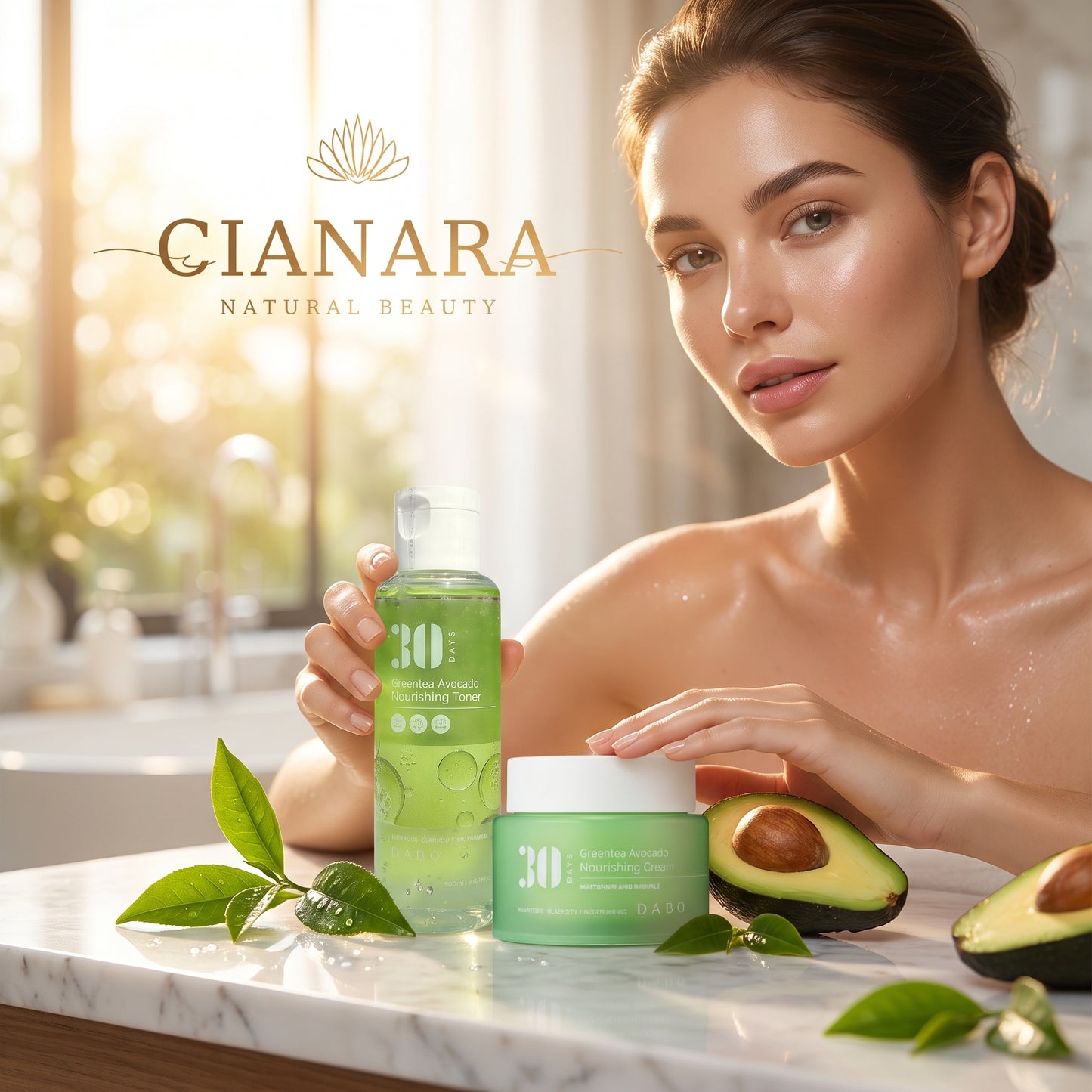 Dabo 30 Days Greentea Avocado Nourishing Toner 150ml & Cream – Combo Set (Korean Skincare)