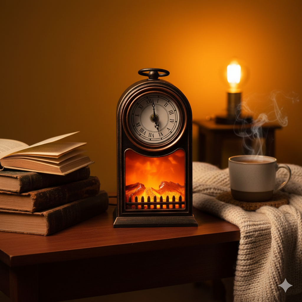 LED Fire Flames Rustic Clock
