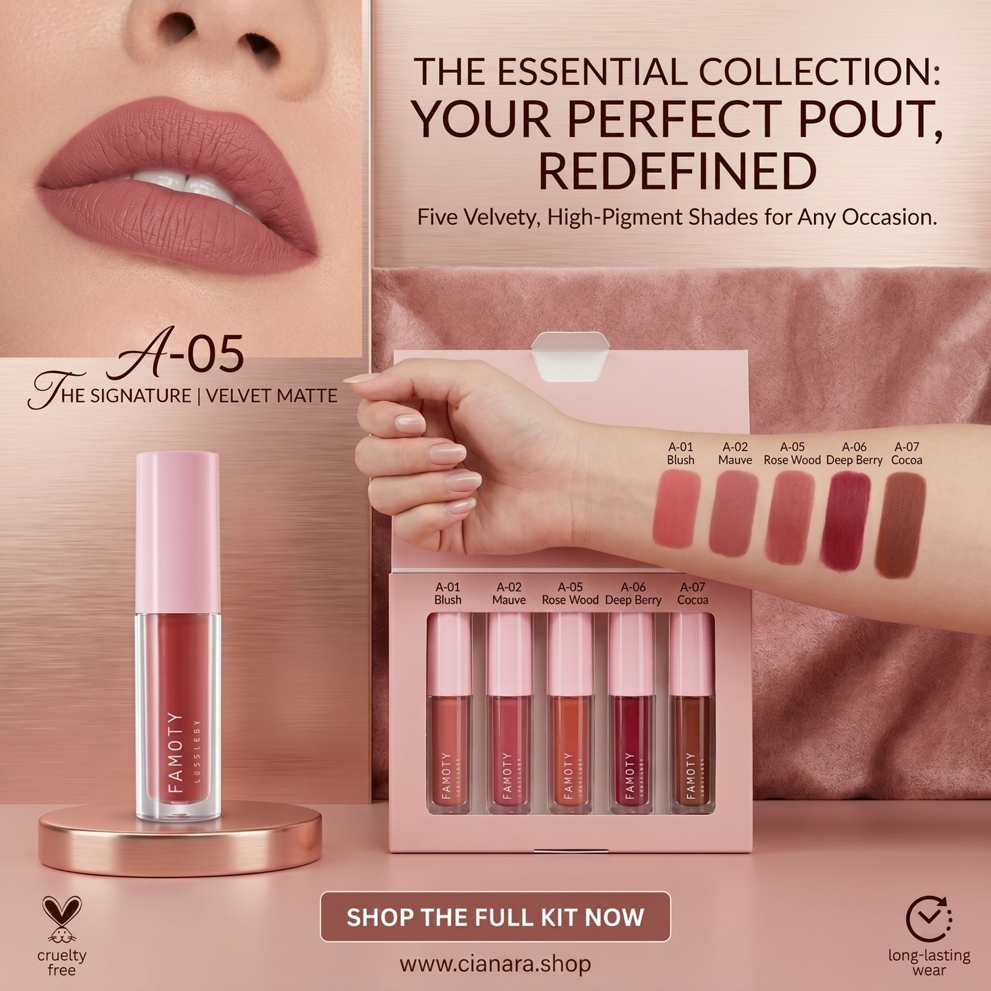 FAMOTY 5 Pieces Lipstick Set – Matte Finish | Long Lasting | Bold & Everyday Shades | Glam Makeup Kit