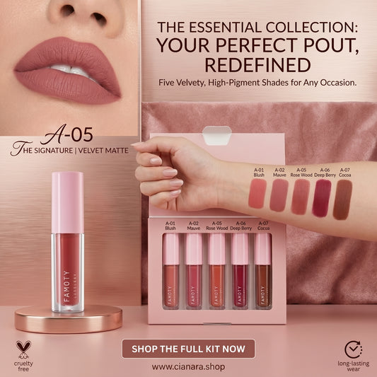 FAMOTY 5 Pieces Lipstick Set – Matte Finish | Long Lasting | Bold & Everyday Shades | Glam Makeup Kit