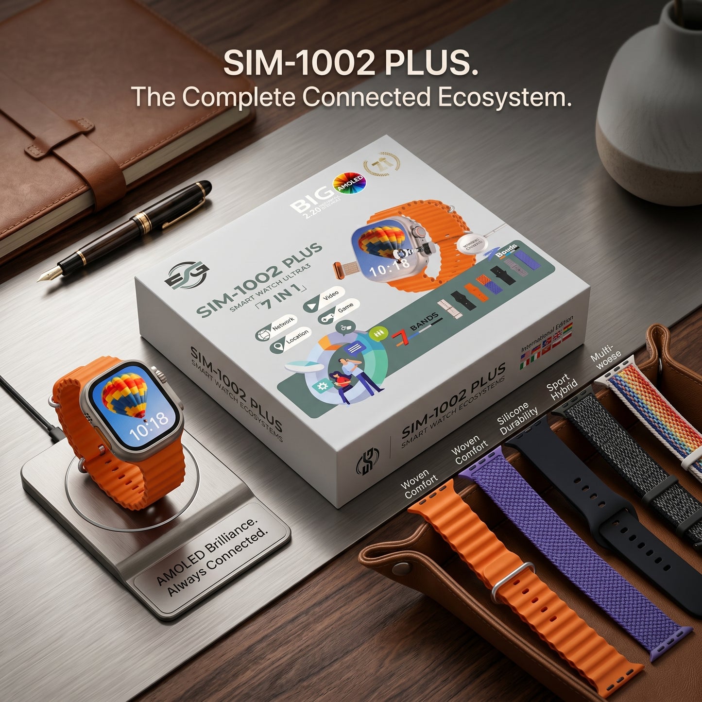 Sim 100 Plus Smartwatch – All-in-One SIM Supported | Video Call | GPS | Premium Fashion Tech Bundle