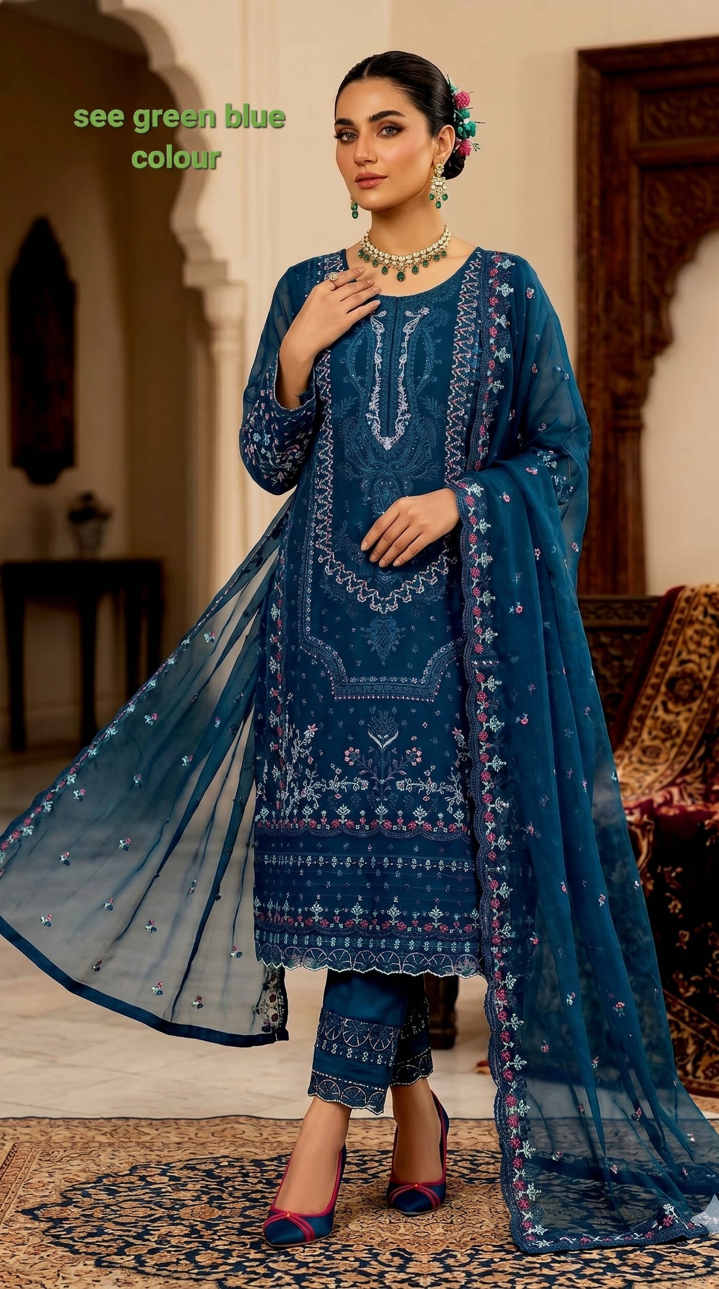 Premium Sada Bahar 4-Piece Suit | Full Sequence Embroidery