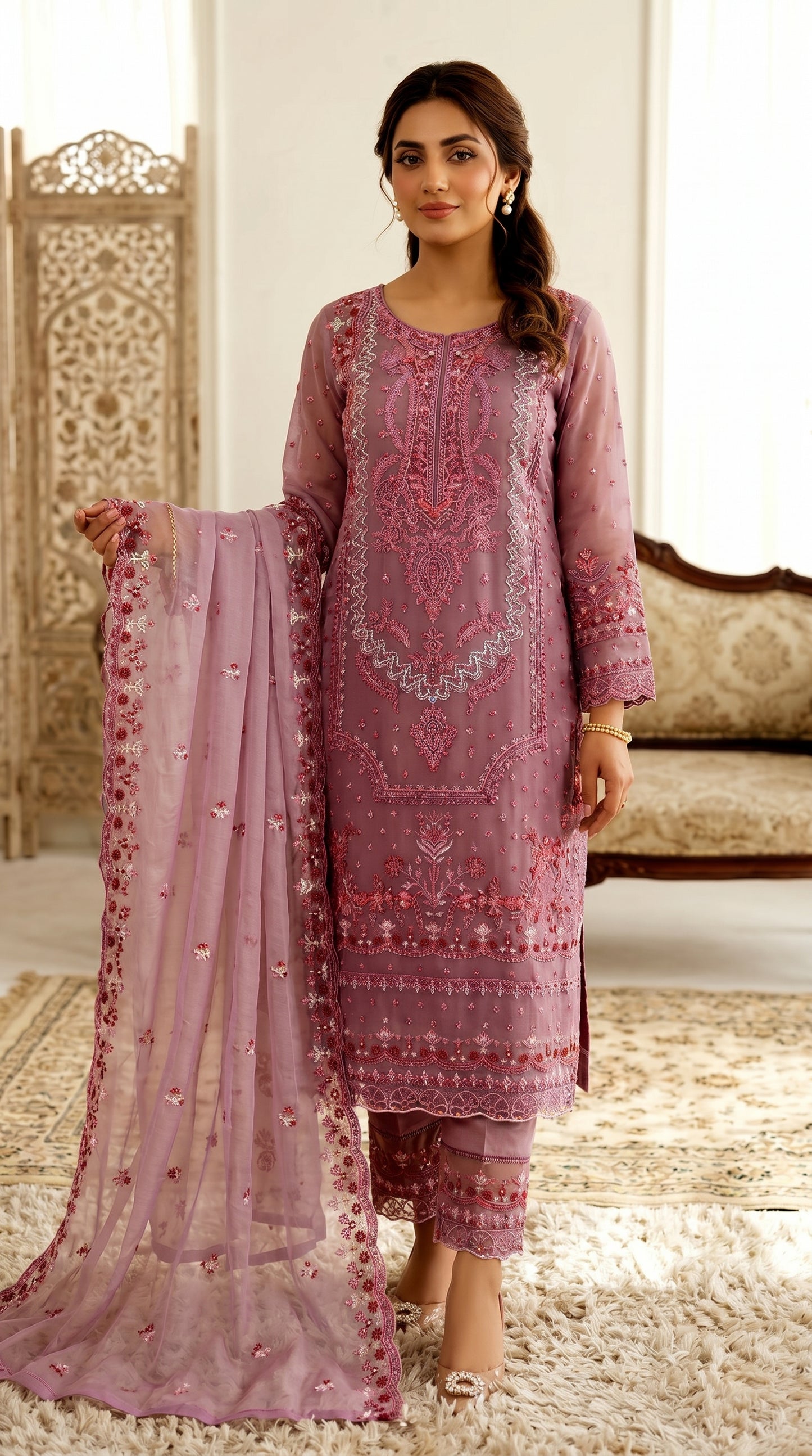 Premium Sada Bahar 4-Piece Suit | Full Sequence Embroidery