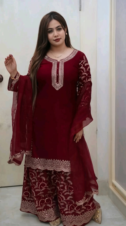 Premium Soft Georgette Sequence Embroidered 3-Piece Suit