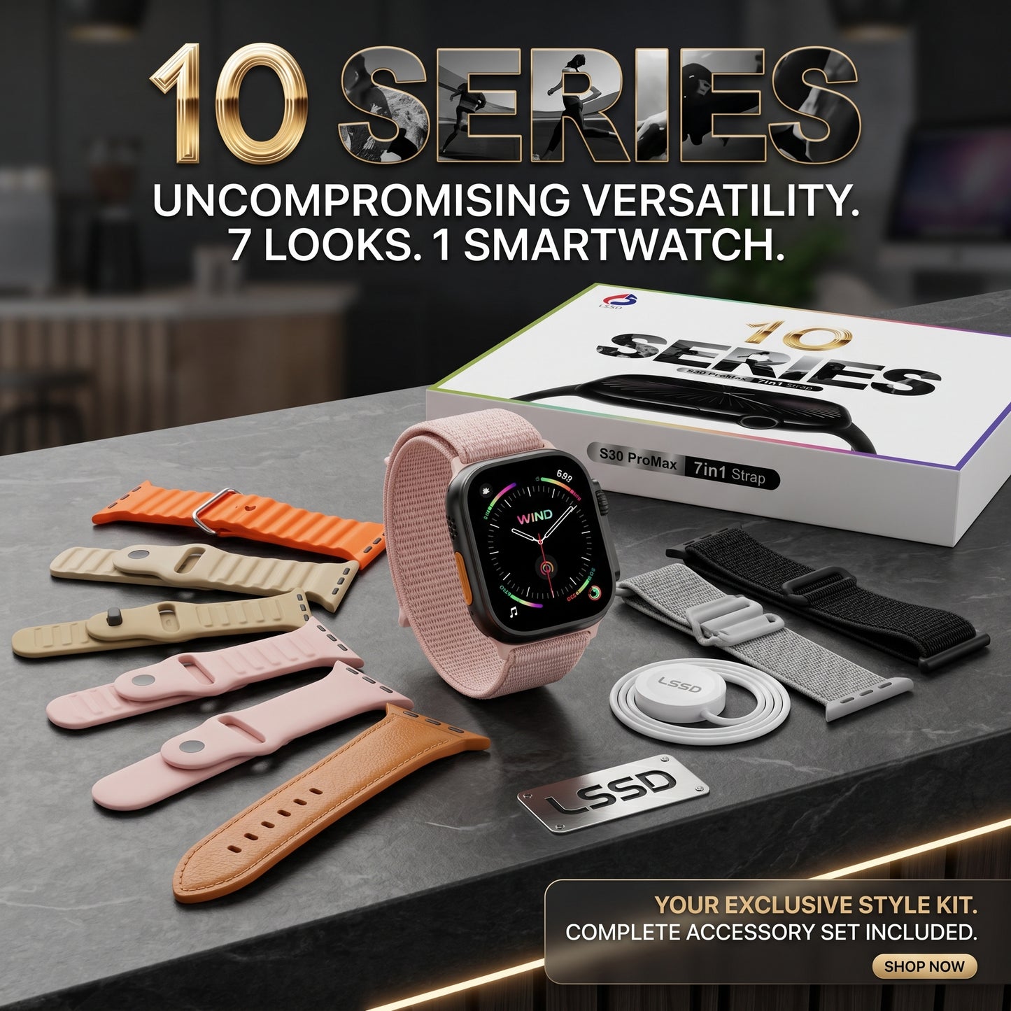 S30 Pro Max Smartwatch 7-Strap Edition – 2.09" Infinity Screen | Bluetooth Calling | Wireless Charging | IP65 | 49mm Series 10