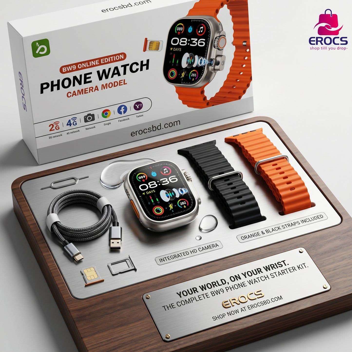 BW9 Pro 4G SIM Phone Watch – 2.0" HD | Popup Folding Camera | Android | 1GB RAM | Bluetooth Calling | Black