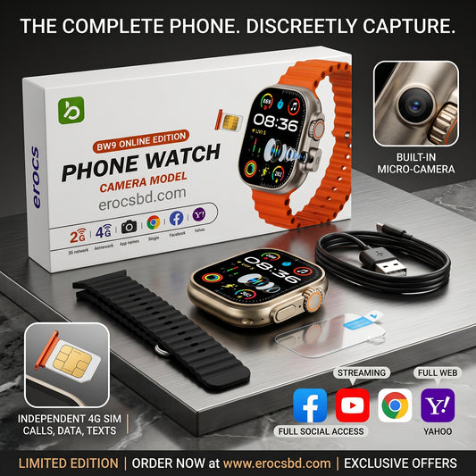 BW9 প্রো 4G সিম ফোন ওয়াচ – 2.0" HD | পপআপ ফোল্ডিং ক্যামেরা | অ্যান্ড্রয়েড | 1GB র‍্যাম | ব্লুটুথ কলিং | কালো