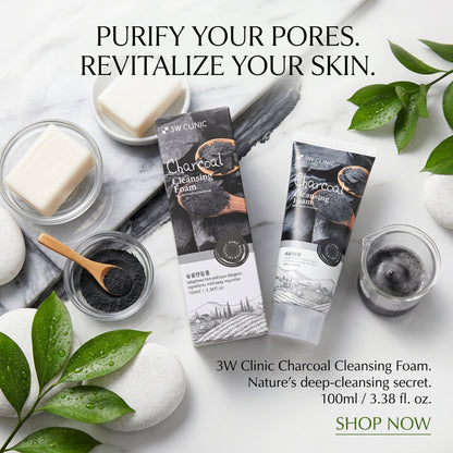3W Clinic Charcoal Foam Cleansing Face Wash 100ml – Deep Pore Cleansing | Oil Control | Instant Brightness