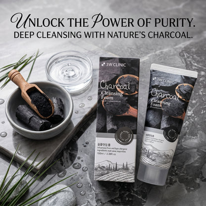 3W Clinic Charcoal Foam Cleansing Face Wash 100ml – Deep Pore Cleansing | Oil Control | Instant Brightness