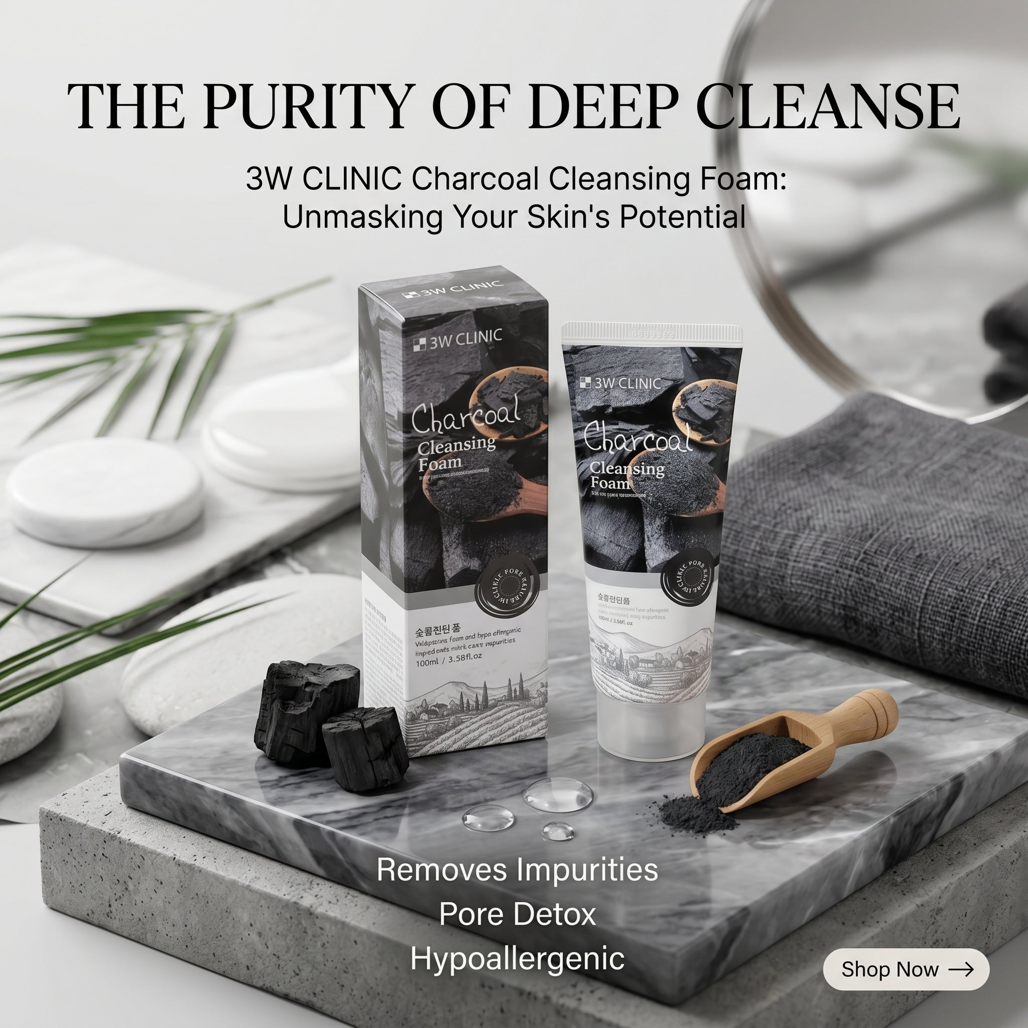 3W Clinic Charcoal Foam Cleansing Face Wash 100ml – Deep Pore Cleansing | Oil Control | Instant Brightness