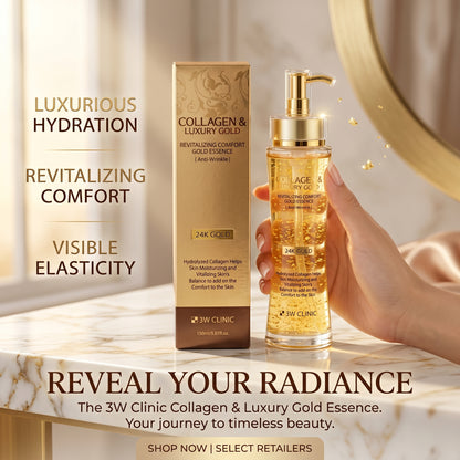 3W Clinic Collagen & Luxury Gold Revitalizing Comfort Essence 150ml – Marine Collagen | Hyaluronic Acid | Anti-Aging