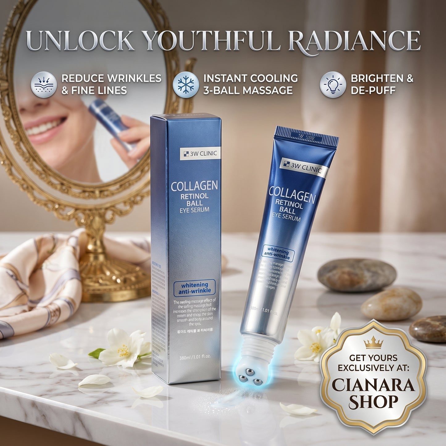3W Clinic Collagen Retinol Ball Eye Serum 30ml – Anti-Aging | Wrinkle Care | Brightening | Made in Korea