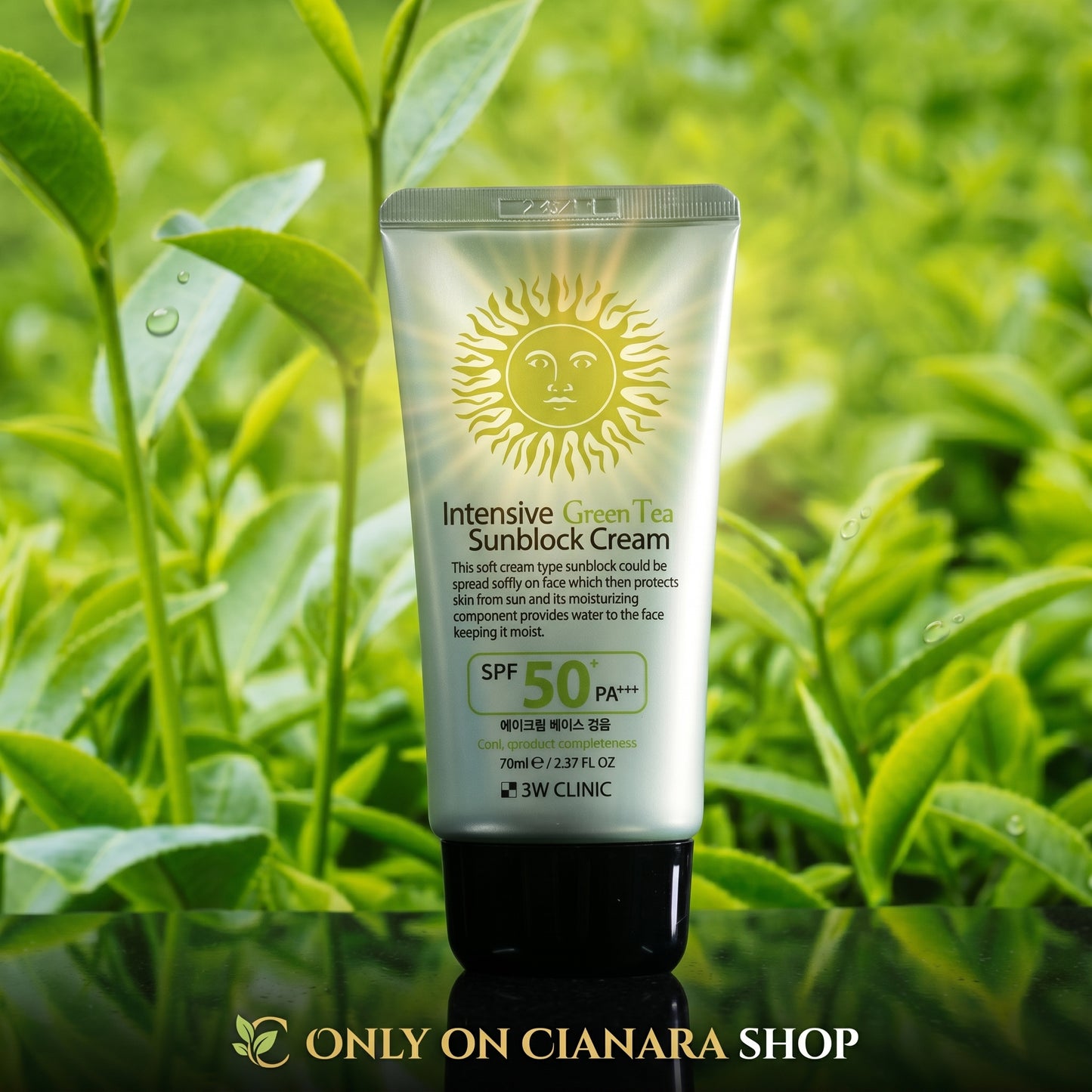 3W Clinic Intensive Green Tea Sunblock Cream SPF 50+ PA+++ 70ml – Non-Sticky | Makeup Base | Made in Korea