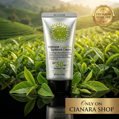 3W Clinic Intensive Green Tea Sunblock Cream SPF 50+ PA+++ 70ml – Non-Sticky | Makeup Base | Made in Korea