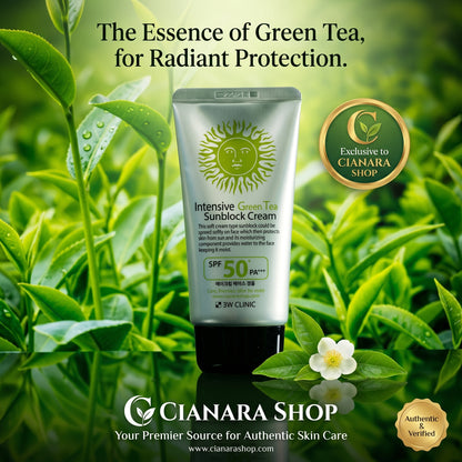 3W Clinic Intensive Green Tea Sunblock Cream SPF 50+ PA+++ 70ml – Non-Sticky | Makeup Base | Made in Korea