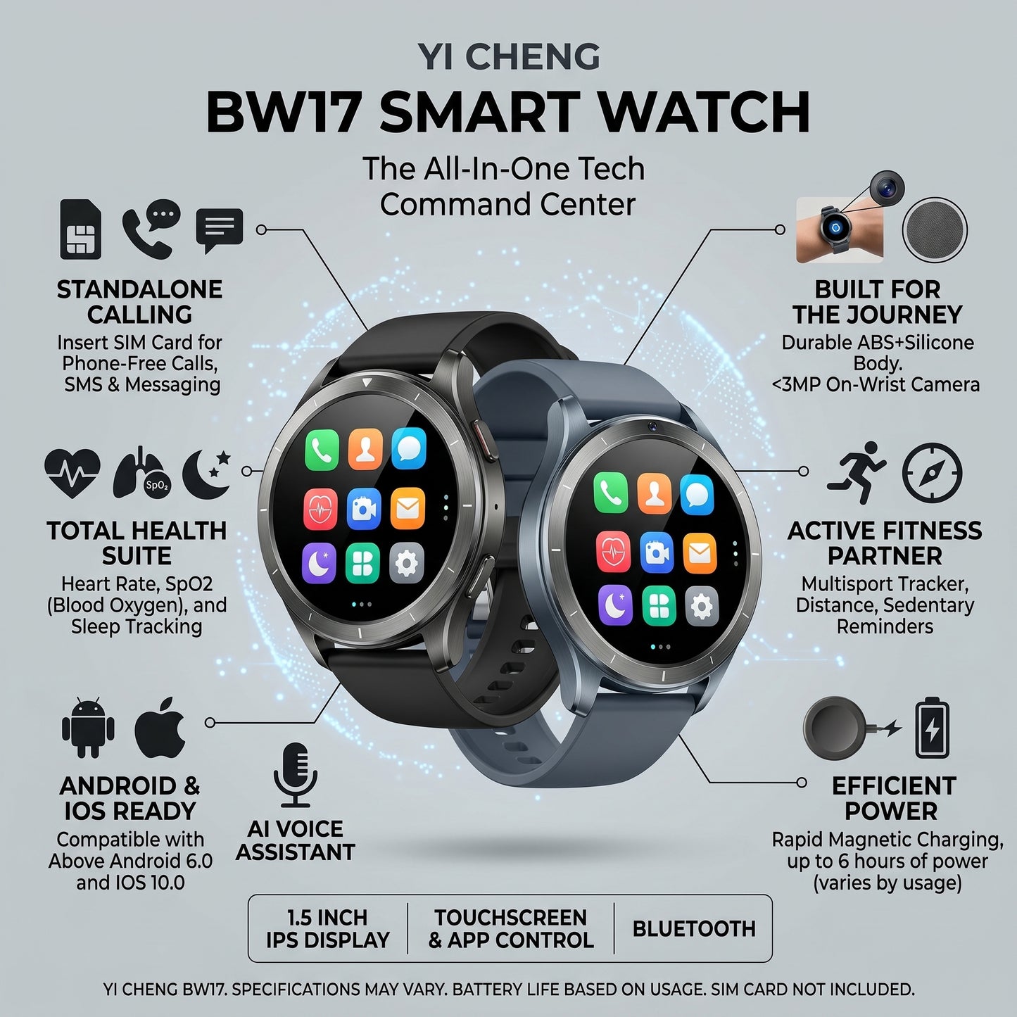 BW17 SIM Smart Watch – Black | Calling, Camera & Bluetooth 5.3