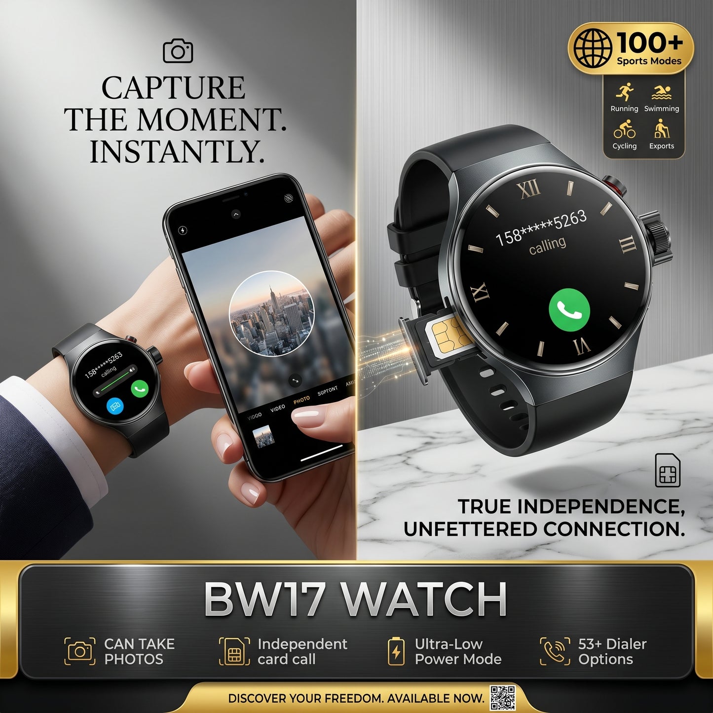 BW17 SIM Smart Watch – Black | Calling, Camera & Bluetooth 5.3