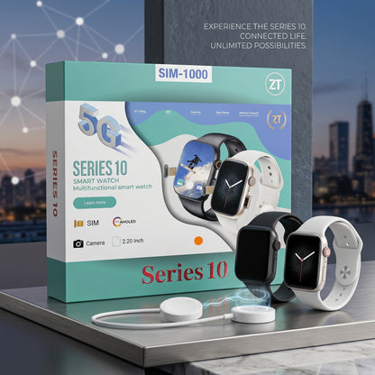 Sim-1000 Series 10 Smartwatch – 5G SIM Supported | 2.2" AMOLED | GPS | Camera | Wireless Charging