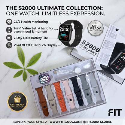 S2000 Smartwatch 7-in-1 – Full Touch Bluetooth Calling | Multi-Sport Modes | Health Monitor | Unisex
