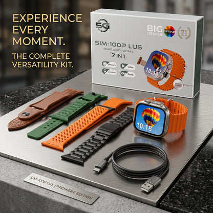 Sim 100 Plus Smartwatch – All-in-One SIM Supported | Video Call | GPS | Premium Fashion Tech Bundle
