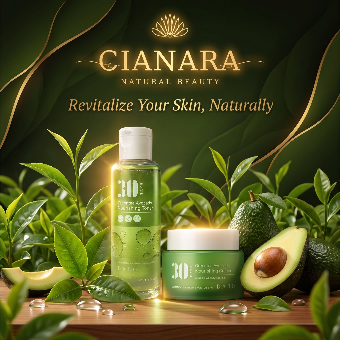 Dabo 30 Days Greentea Avocado Nourishing Toner 150ml & Cream – Combo Set (Korean Skincare)